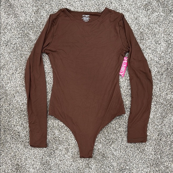 Pumiey Tops - Pumiey Brown Fitted Long-sleeve Bodysuit ~ Women's Size Small